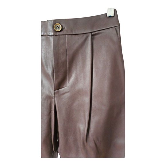 Aeron Barrel Leg High Rise Faux Leather Reddish Brown Pant - Picture 6 of 8
